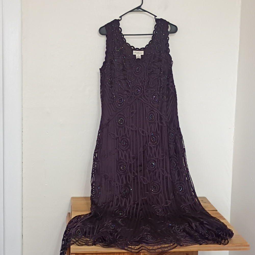 SOULMATES Vintage 2 PC Purple 100% Silk Soutache Beaded Formal Gown w Jacket 2x - Picture 15 of 16
